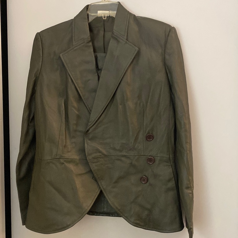Ladies  green leather 2pc suit by newport news